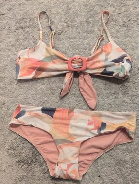 Shore Brand Floral Tie-Front Bikini Set in Blush & Coral